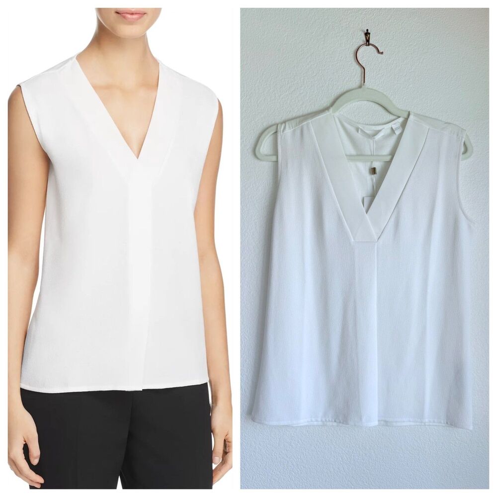 NWT BOSS Hugo Boss Edrina Contrast Detail Sleeveless Tank Top In Open White XS